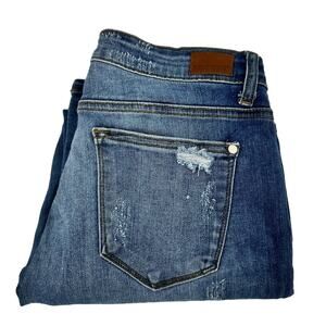 Judy Blue Jeans Womens 11 / 30 Skinny Fit Leopard Patch Distressed Blue Denim